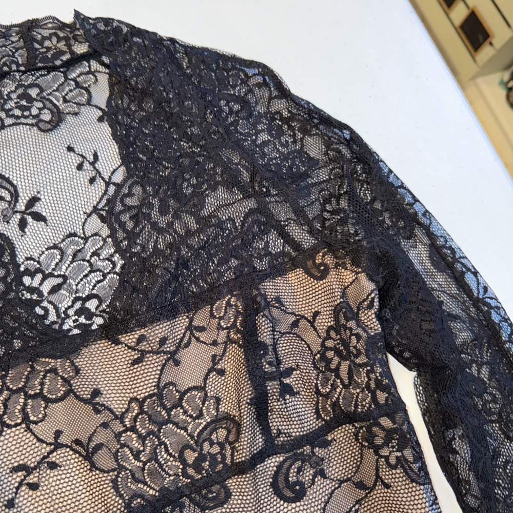Black Floral Lace Long Sleeve Midi Dress with Bell Cuffs goth sex timeless - Picture 7 of 16